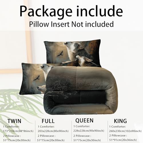 Image of Wolf Comforter Set Full for Kids Boys Girls,Howling Wolves Comforter Set,Eagle and Wolf Night Moon Forest Bedding Set, Wild Animals Quilt Set for Bedroom Decor,All Seasons