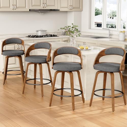 REONEY 4-Piece Swivel Bar Stool Set Gray Linen