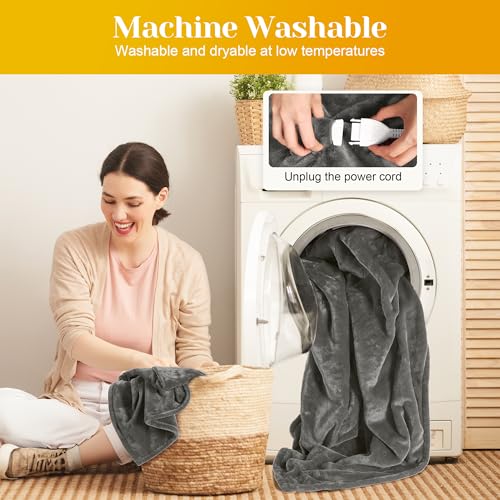 SUNVIVI Heated Blanket Twin Size, Heating Electric Throw Blanket, 10 Heat Settings, 12 Hours Auto Off, Machine Washable, ETL Certified, Overheating Protection, Grey by SUNVIVI - Image 6
