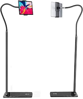Tablet Floor Stand Holder, Height Adjustable Gooseneck Tablet Holder, 360° Rotation, Compatible with iPad Mini Air Pro, Tablet, Galaxy Tab, Kindle, Cell Phones (4.6＂- 12.9＂)
