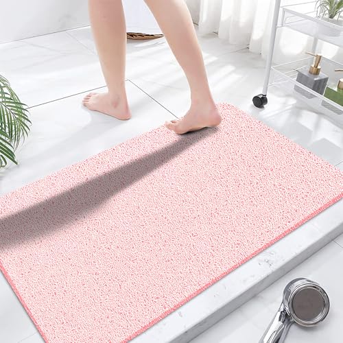 godehone Shower Mats Non Slip Without Suction Cups, PVC Loofah Bathroom Mats, Loofah Mats for Shower and Bathroom, Quick Drying, 23.6× 47.2 Inch, Pink