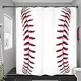 Yookeb Baseball Sports Bathroom Shower Curtain 60W by 71H Inch Teen Boys Cool Red White Kids Man Polyester Fabric 12 Plastic Hooks Waterproof Decor