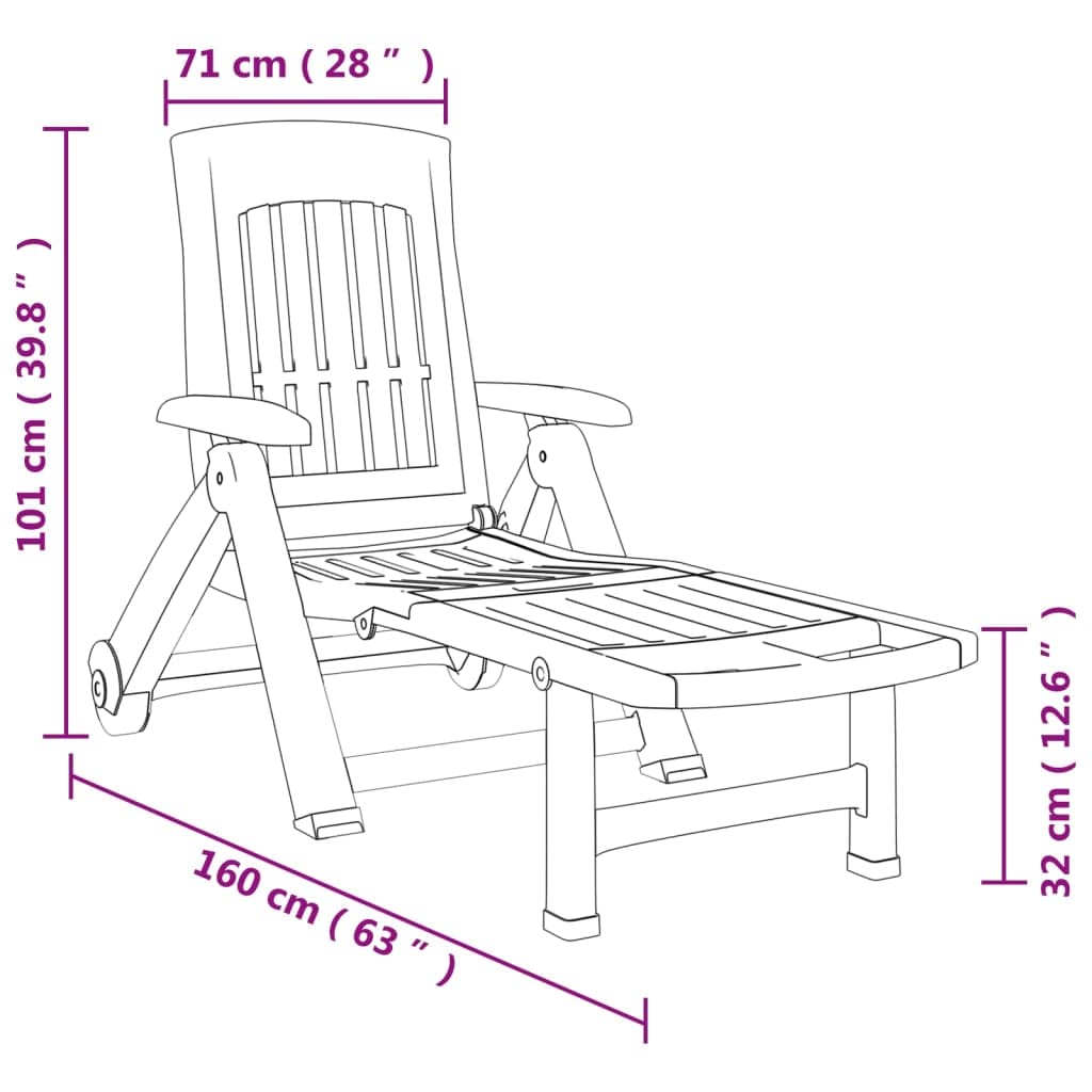 Outdoor-Möbel, Sitzgelegenheiten, Sonnenliegen, Klapp-Sonnenliege mit Rollen, weiß, PP
