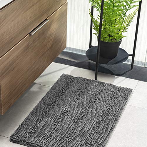 CIICOOL Thick Chenille Bathroom Rugs Non Slip Bath Rugs Super Absorbent Bathroom Mat Machine Washable Bath Mats for Bathroom,Tub, Shower, 17 x 24 Inches, Grey