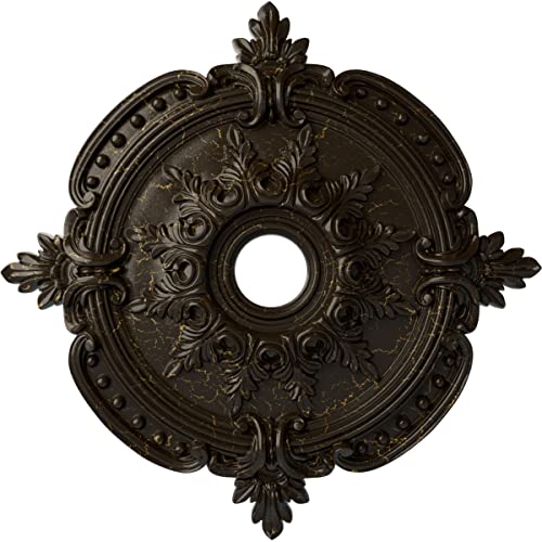 Image of Ekena Millwork CM28BESHC - 28 3 /8 inchOD x 3 3 /4 inchID x 1 5 /8 inchP Benson Classic Ceiling Medallion (Fits Canopies up to 6 1 /2 inch) - Ceiling Medallion, Stone Hearth Crackle