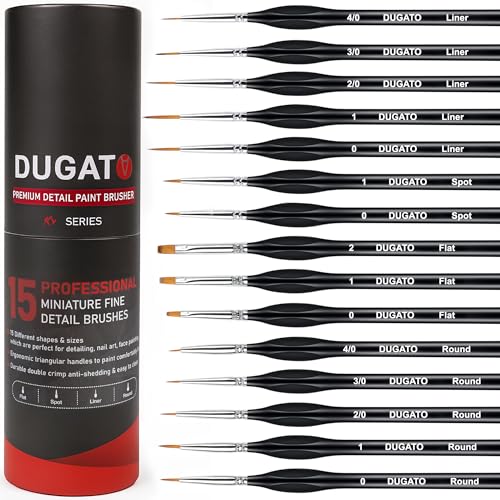 Product Image of the DUGATO Fine Detail Paint Brush Set (15pc) - Miniature Brushes with Ergonomic Triangular Handles & Travel Case for Acrylic, Watercolor, Oil, Models & Warhammer