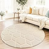 Homcomodar Beige Alfombra Redonda 160cm Alfombra Salon Habitacion Dormitorio Alfombras Lavable Lavadora 3D Efecto Modernas Antideslizante Alfombras Comedor Pelo Corto Tapetes para Sala Tapete Quarto