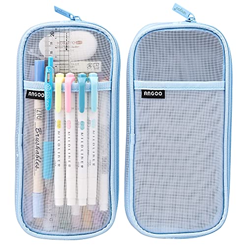 MAMUNU Estuche transparente de malla, gran capacidad, estuche transparente con cremallera, estuche para lápices, bolsa de escolar, para la escuela y la oficina (azul) Cover