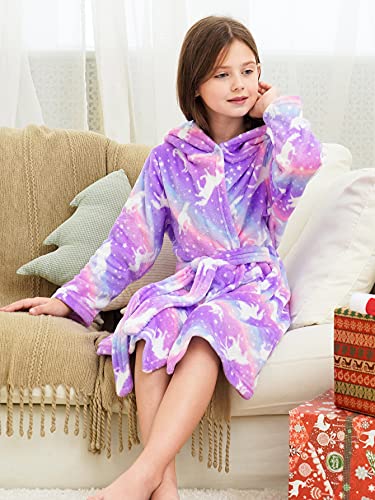 Image of Doctor Unicorn Soft Hooded Rainbow Bathrobe Sleepwear for Girls