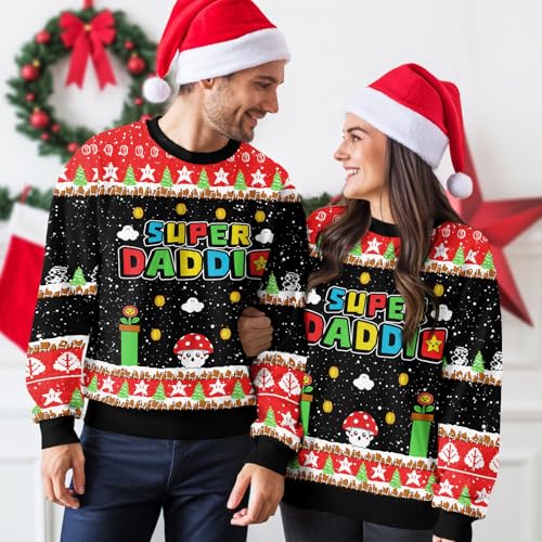 Image of 99TIMORO Super Mari Ugly Christmas Sweater for Men and Women, Holiday Pullover Novelty Crewneck Sweatshirt, Festive Outfit Gift