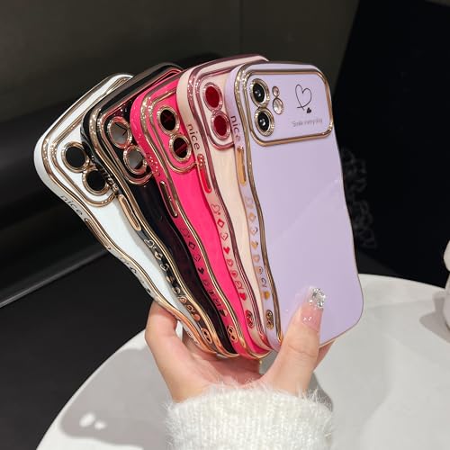 Qokey Plated Hearts Wavy Case for iPhone 15 Pro, Pink - image 7