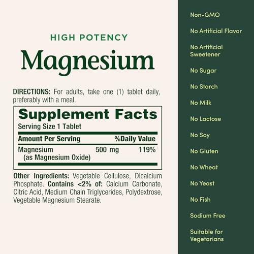 Nature's Bounty Magnesium, Mineral Supplement, 500mg, 100 Coated Tablets | Supports Bone and Muscle Health - image 5