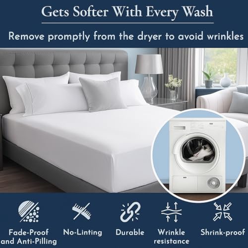 Image of Cotton Bedsheet - White King Size 102 x 108 Inches | Lightweight, Super Soft & Wrinkle-Free Cotton Flat Sheet with 2 Pillow Covers