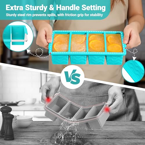 Image of Silicone Freezer Molds for Soup with Lid, 1-Cup & 2-Cup Large Ice Cube Trays Food Storage Containers for Meal Prep, Freeze 500mL /250mL /125mL Portions - 2 Pack