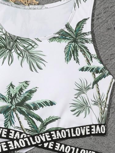 Image of Girl's 3 Piece Set Coconut Tree Print Criss Cross Waist Bikini Sets with Cover Up Hoodies Green 150