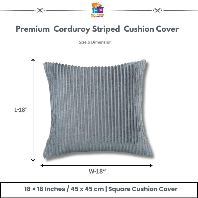 Image of RD TREND Cushion Cover Set of 2, Decorative Sofa Living Room Home Square Cushion Covers 18 Inch x 18 Inch, Aesthetic Corduroy Striped Double Sided (Grey)