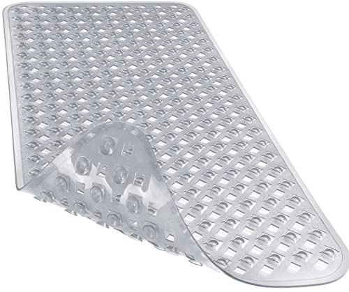 Yimobra Bathtub Mat Non Slip, 35"X16" Shower Mat with Strong Suction Cups & Drain Holes, Long Anti Slip Bath Tub Mat for Inside Shower, Machine Washable Fast Drying, Bathroom Essentials,Clear Gray