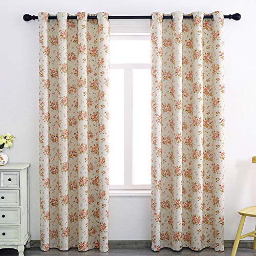 Image of Autumn Dream Rose Beige Blackout Soundproof Curtains Panels for Bedroom Grommet Top Floral Farmhouse Curtains Drapes for Living Room, Dining Room,52 by 96Inch