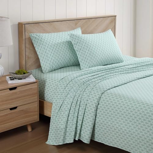 Tommy Bahama King Sheet Set, Super Soft Tropical Bedding (Coastal Batik Green)