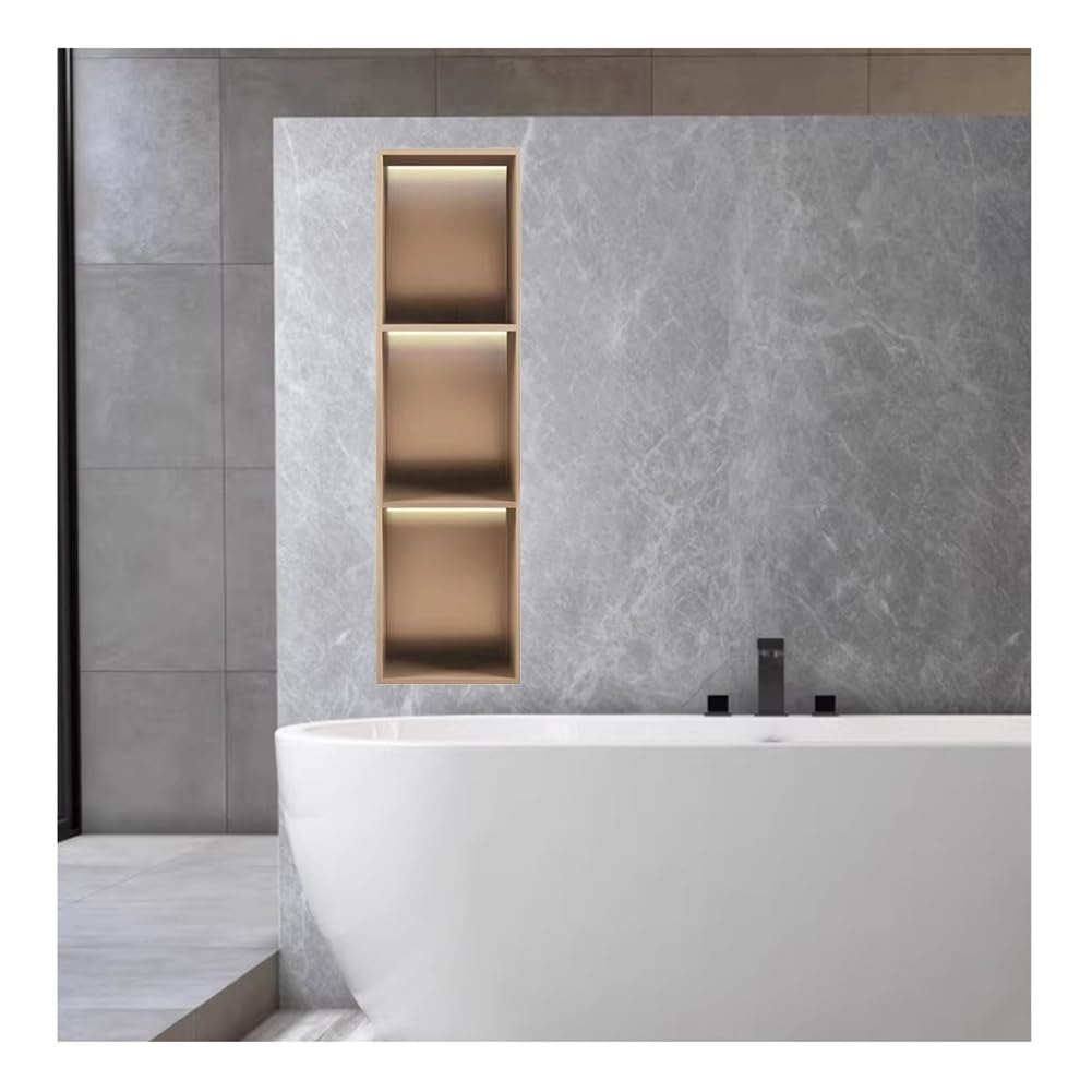 Étagère de rangement encastrable dorée de 90 cm idéale pour douche d'appartement
