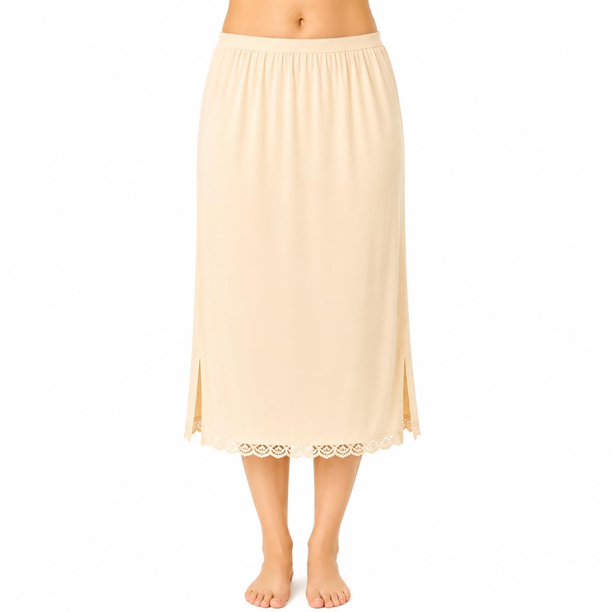 THANYA'S Boutique Women's Straight Bottom Middi Slip | Innerwear for Gowns and Skirts | Under Skirt Slip -Casual Crushed Bottom Innerwear Skirt Beige-picture-17