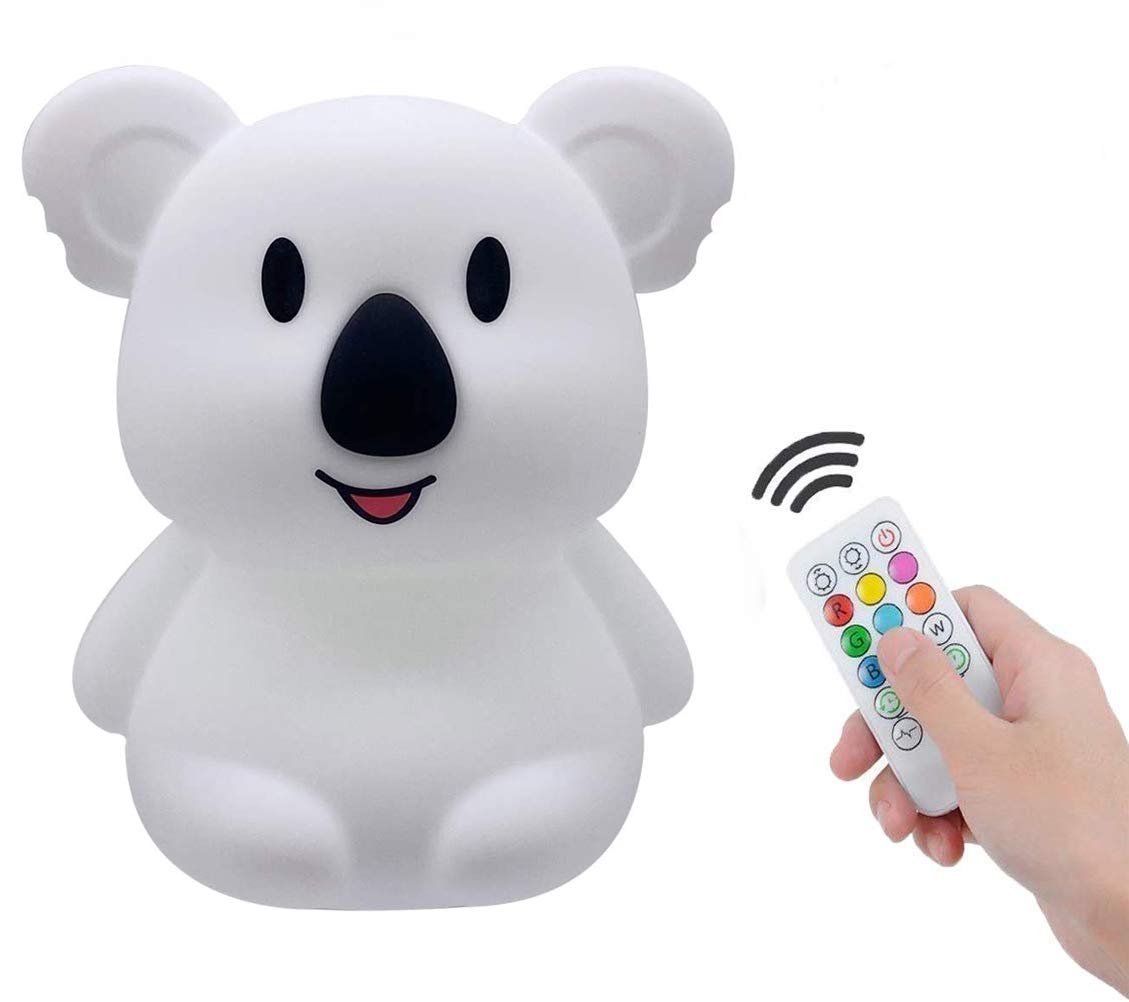 Koala Veilleuse enfants - lampe de chevet en silicone/lumières baby/lampe de chambre de bébé/lampe de lit pour enfant - luminosité et couleur réglables/réglage de l'heure - moyen