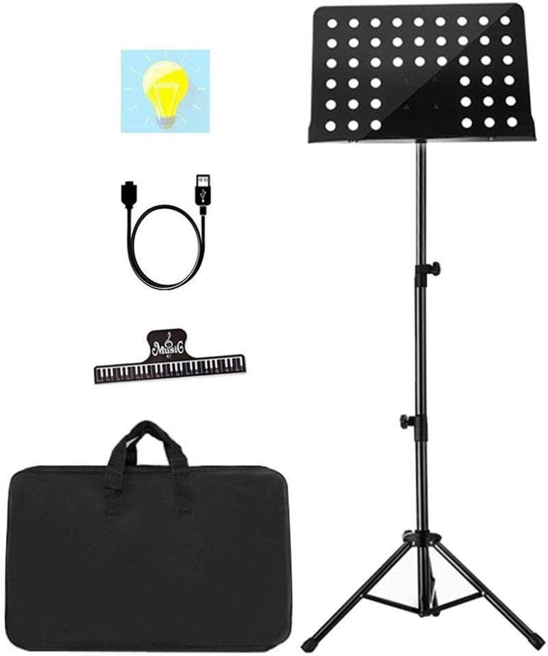 Sheet Music Stand with Light Portable Violin Guitar Music Book Holder,Paper clip,Foldable Music Stand with Carrying Bag Black