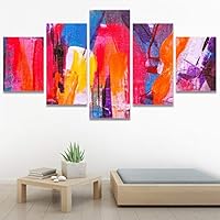 SIGNWIN 5 Panel Canvas Wall Art Modern Art Abstract Brushstroke Closeup Expressionism Expressive Modern Multicolor Oil Painting for Home Decorations Ready to Hang - 60