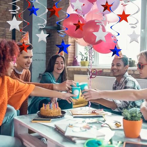 Image of BEISHIDA Red Blue Silver Star Hanging Swirl Decorations,July 4th Hanging Party Supplies for 250th Anniversary Graduation Wedding Baby Shower Birthday Party Decorations,Pack of 15