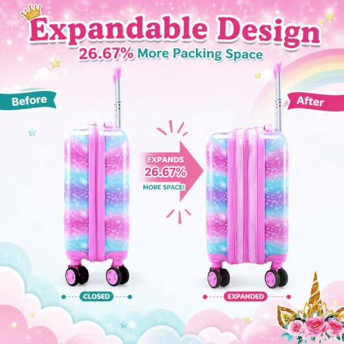 Image of CCJPX 5Pcs Kids Luggage for Girls, 16 inch Travel Suitcase Set with Spinner Wheels, Unicorn Hardside Carry on Toddler Rolling Suitcase Airline Approved (Pink)