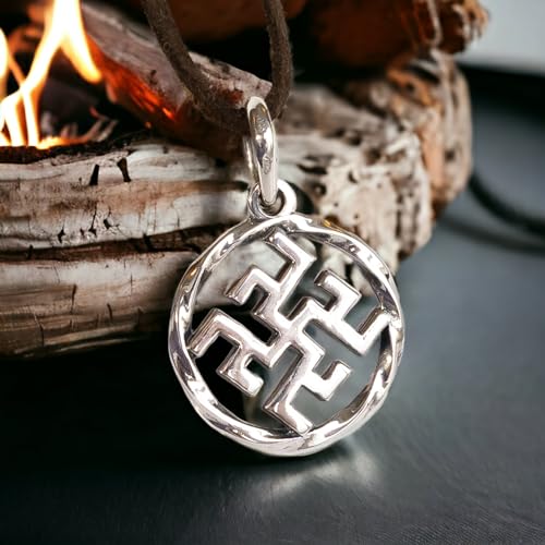 925 Sterling Silver Viking Thunder Cross Necklace - Ancient Pagan Amulet Fern Flower Pendant - Occult Sacral Energy Symbol - Norse Nordic Slavic Jewelry for Men Women - Handmade2