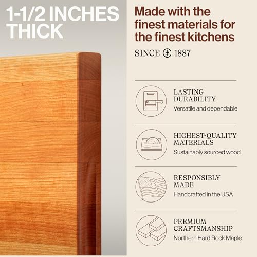 Image of John Boos R-Board Series Rectangular Wooden Cherry Cutting Board 20 inchx15 inch - 1.5 inch Thick, 10-lb Reversible Butcher Block with Edge-Grain & Finger Grips - Made in the USA