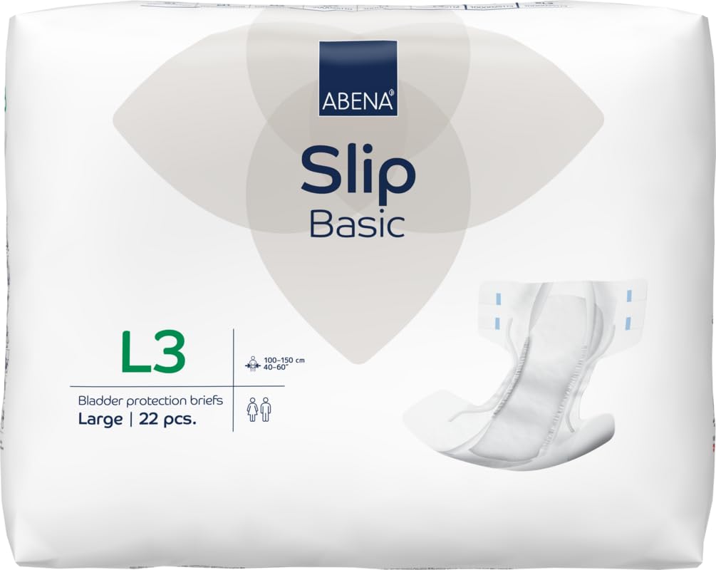 ABENA Slip Basic L3 | Pack of 22 | Incontinence Pads Women & Men with an Absorbency of 3300ML | Fast Absorbing Adult Nappies with a Odour Control System. ABENA Incontinence Pads Hip Size 100-150cm.