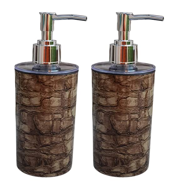 Glactic Unbreakable Liquid Soap/Liquid/Shampoo/Hand wash/Sanitizer/Lotion Dispenser Bottle for Kitchen, Wash-Basin and Bathroom 350 ml Dispenser (Pack of 2) (Wood Marble)