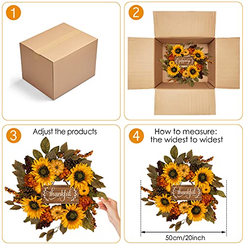 20 Inch Fall Wreath Autumn Wreath For Front Door With Pumpkins Pinecone Berries Sunflower For Thanksgiving Halloween Wreath Wall Table Front Porch Home Decoration #TOP5