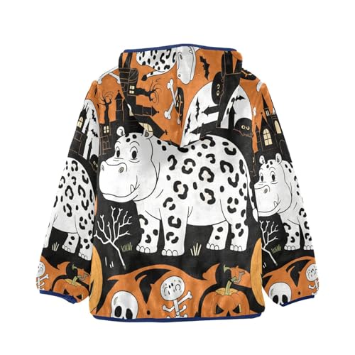 Halloween Hippo Pattern Print Toddler Fleece Jacket Girl Boys Hooded Fleece Jacket Coat Warm Outwear Zip-up 3-10T2