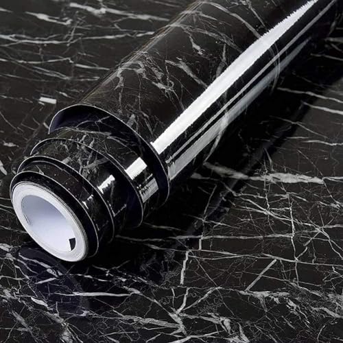 Image of 45 x 600 CM Marble Wallpaper Furniture Kitchen, Cabinets, Almirah, Tabletop, Plastic Table, Wooden Table, Wardrobe, Renovation PVC DIY Self Adhesive Sticker Pearl Black