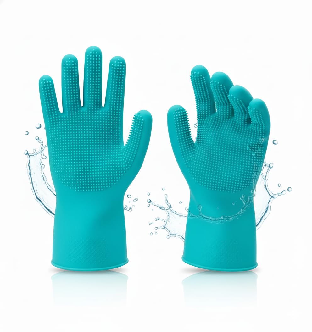 7-in-1 Magic Silicone Scrubber Gloves | Heat-Resistant, Reusable for Dish, Kitchen, Pet, Car, Bath Cleaning | Non-Slip | (1 Pair, Assorted Color)-picture-31