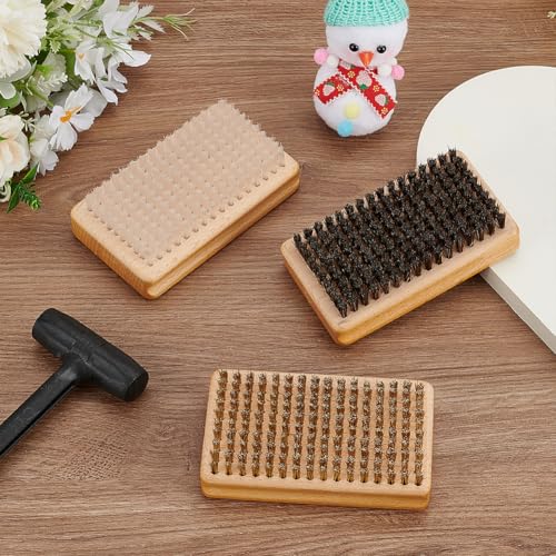 Image of FINGERINSPIRE 3 PCS Ski Snowboard Waxing Brush Kit 3 Styles Brass Horsehair Nylon Skis Wax Cleaning Brush Rectangle Wood Base Maintenance Tool Set for Ski Snowboard Cleaning Wax Removal and Polishing