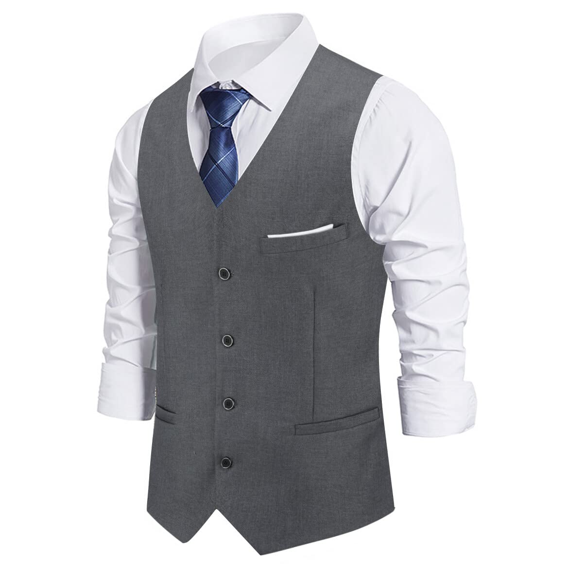 Allthemen Męska kamizelka slim fit, dekolt w serek, bez rękawów, na ślub biznesowy