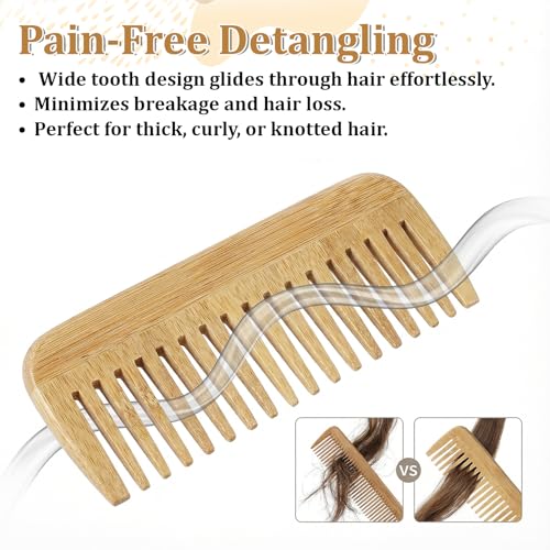 2 Peines de Dientes Anchos de Bambú para Desenredar Cabello miniatura 5