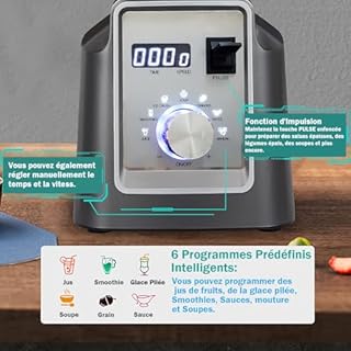 XLTEAM Blender Smoothie 2200W Blender Professionnel Mixeur Puissant Multifonction 2L Capacité 6 Lames 6 Programmes Prédéfinis 9 Vitesses