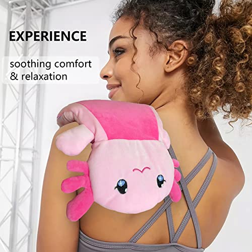 Image of Microwave Heating Pad for Pain Relief, 13 inch x 10 inch Microwavable Heating Pads for Cramps, Back Pain, Neck Shoulder, Muscles, Knee, Joints, Natural Heat Pack Moist Heat, Pink Axolotl