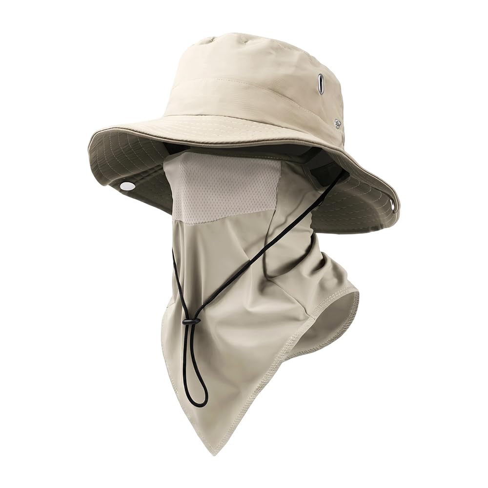 Breathable Fishing Hat with Face Cover and Neck Flap, Wide Brim Outdoor Sun Hat for Men Women