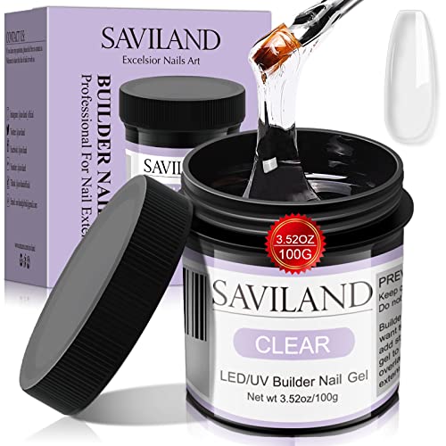 Saviland 100g Clear Builder Nail Gel - 3.5oz Large Capacity Hard Gel For Nails, Builder Nail Gel In a Bottle Nail Extension Gel Builder For Nails Strengthen Diy The Gel Bottle Nail Art Manicure