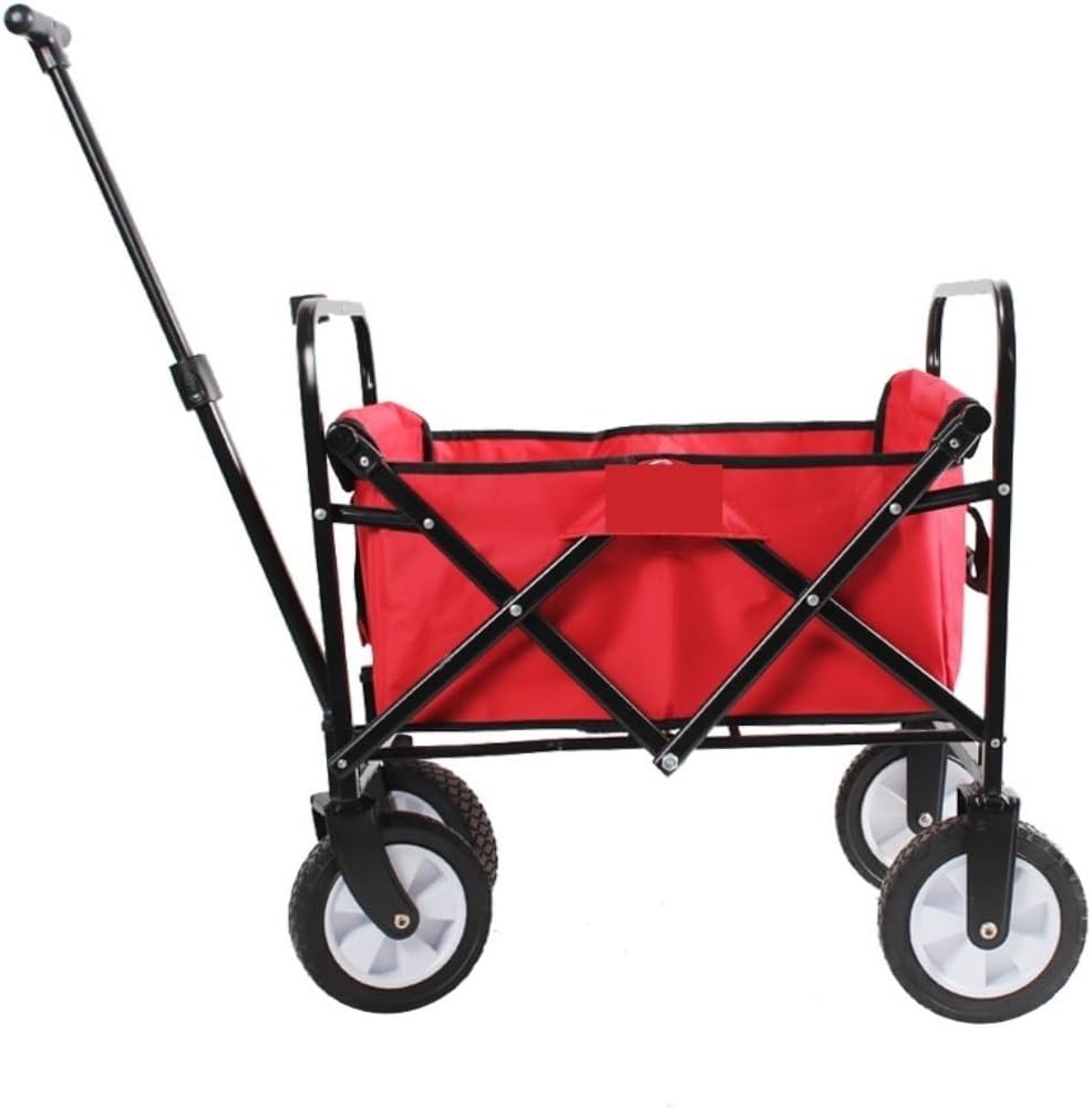 IRYZE Outdoor Utility Wagon Folding Garden Trolley Cart Heavy Duty Trolley Wagon Shopping Cart for Outdoor Camping Beach Pull Truck Grocery Cart (Color : Red)