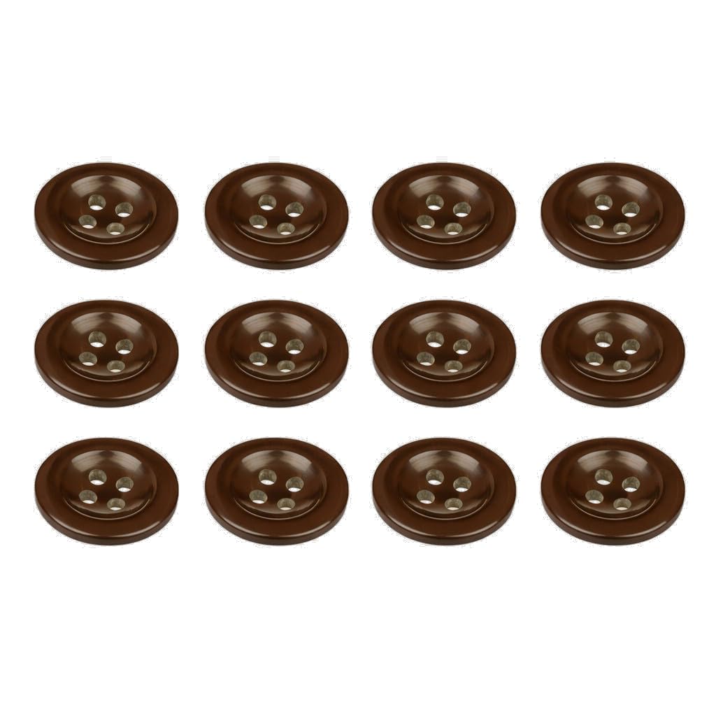 Pack of 12 Dark Brown 17mm Round Sew On Plastic Buttons for Trouser Braces Suits Skirts Domed 4 Holes 27 Ligne โ image 1