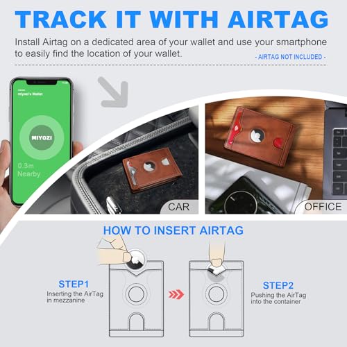 Image of miyozi AirTag Wallet for Men, Slim Leather Bifold with Holder Slot, 2 ID Windows & 13 Card Slots, RFID Blocking Front Pocket Wallet with Gift Box