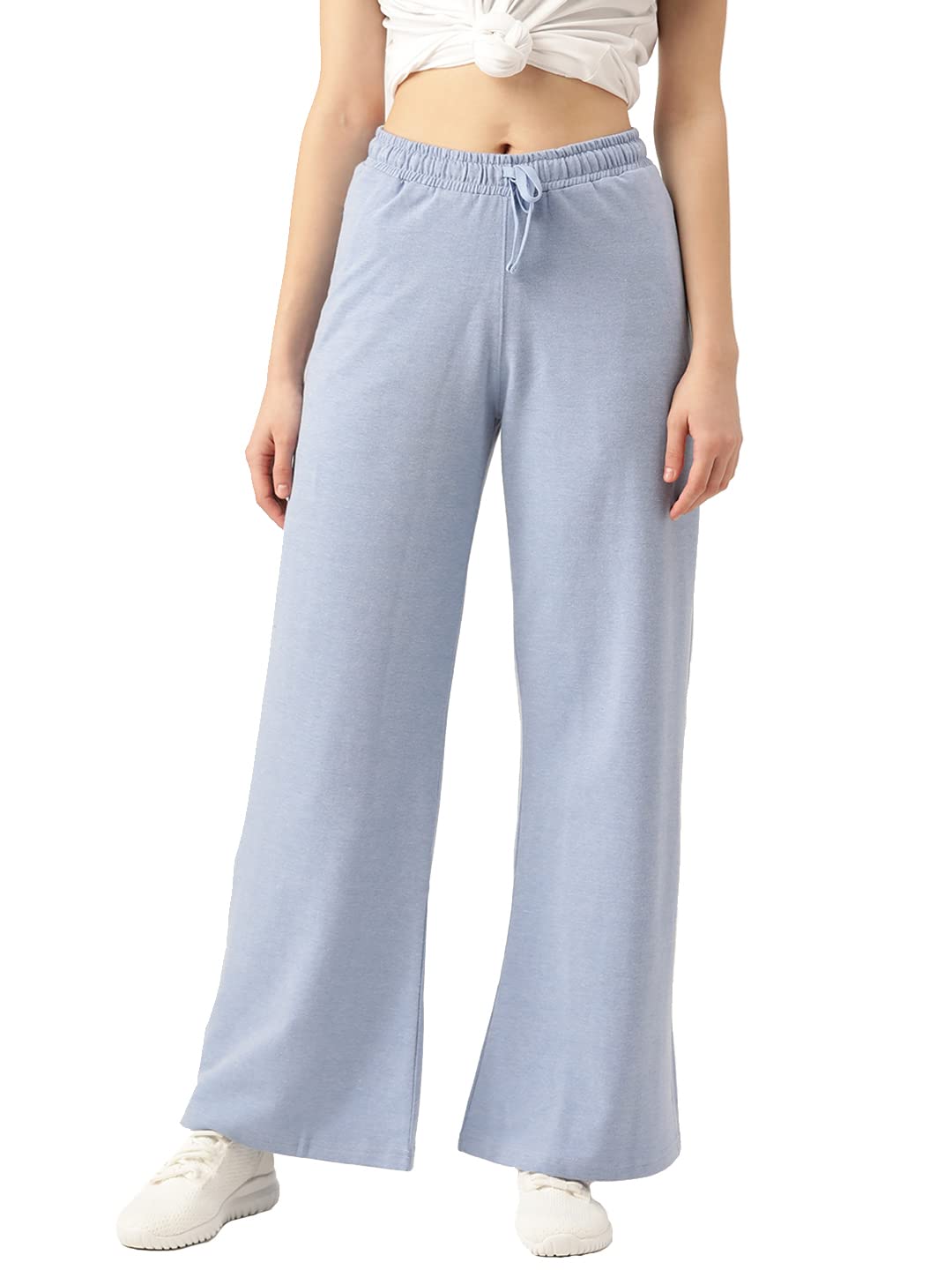 femea Women Solid Wide Leg Track Pants (Sky, XL)-picture-15