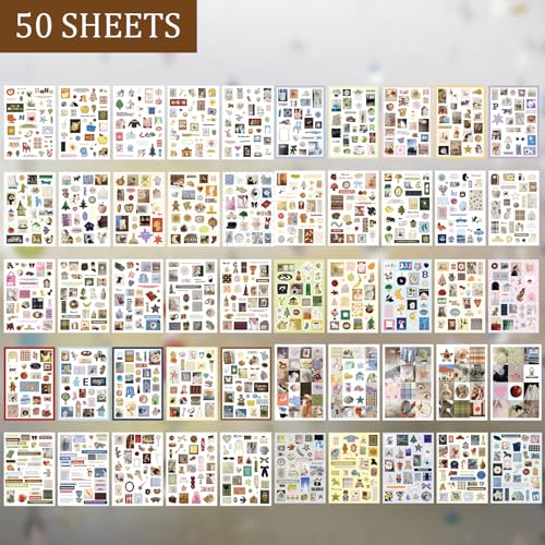Image of 1300+ PCS Vintage Cute Scrapbook Sticker Book, 50 Sheets Retro & Ins Little Object Theme Korean Stickers for Scrapbooking, Art Scrapbook Supplies for Adults Teens Women Girls Junk Journal Journaling